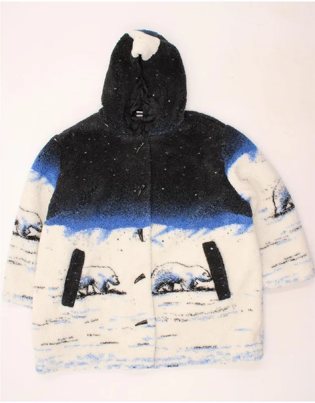 Unbeatable Deal VINTAGE Womens Hooded Teddy Bear Duffle Coat US 26 4XL Navy Blue