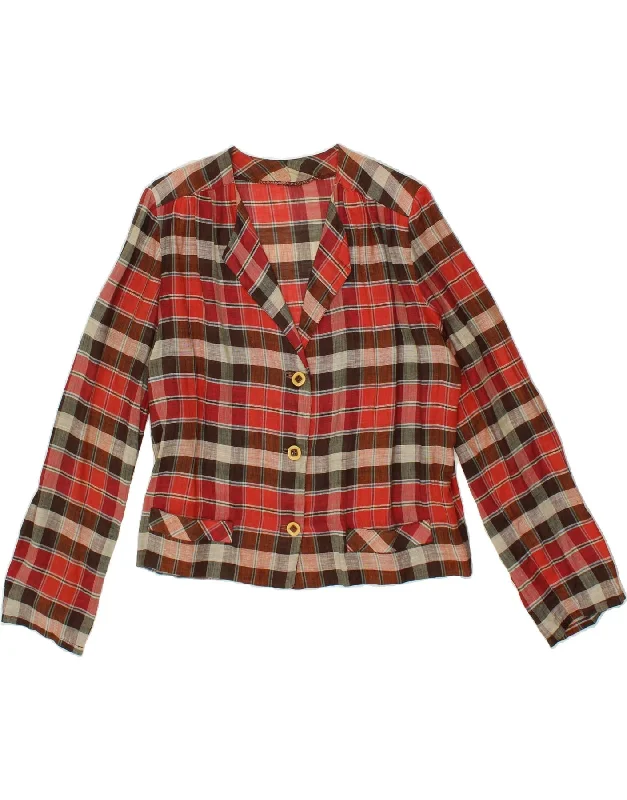 Weekend Bargains to Snag VINTAGE Womens 3 Button Blazer Jacket UK 14 Medium Red Check Linen Weekend Bargains to Snag VINTAGE Womens 3 Button Blazer Jacket UK 14 Medium Red Check Linen