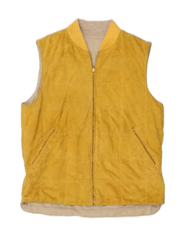 Special Discount LORO PIANA Womens Reversible Gilet UK 16 Large Yellow Colourblock Suede