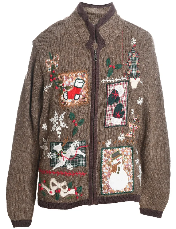 Weekend Shopping Bliss Snowman Christmas Cardigan - L