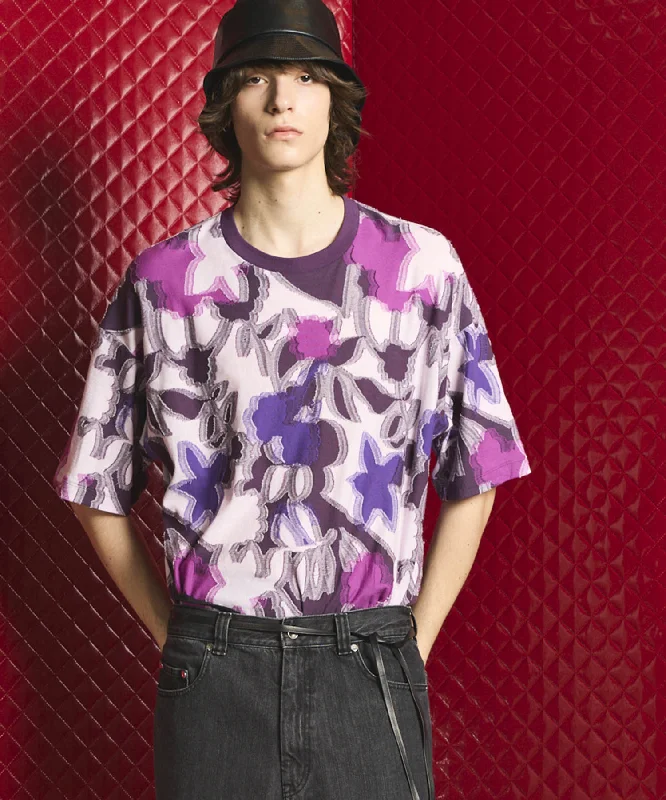 Weekend Specials to Cherish Flower Back Cut Jacquard Prime-Over Crew Neck T-shirt
