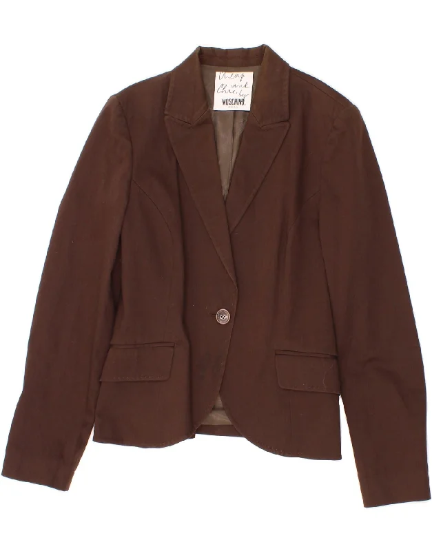 Super Bargain MOSCHINO Womens 1 Button Blazer Jacket UK 12 Medium Brown Cotton
