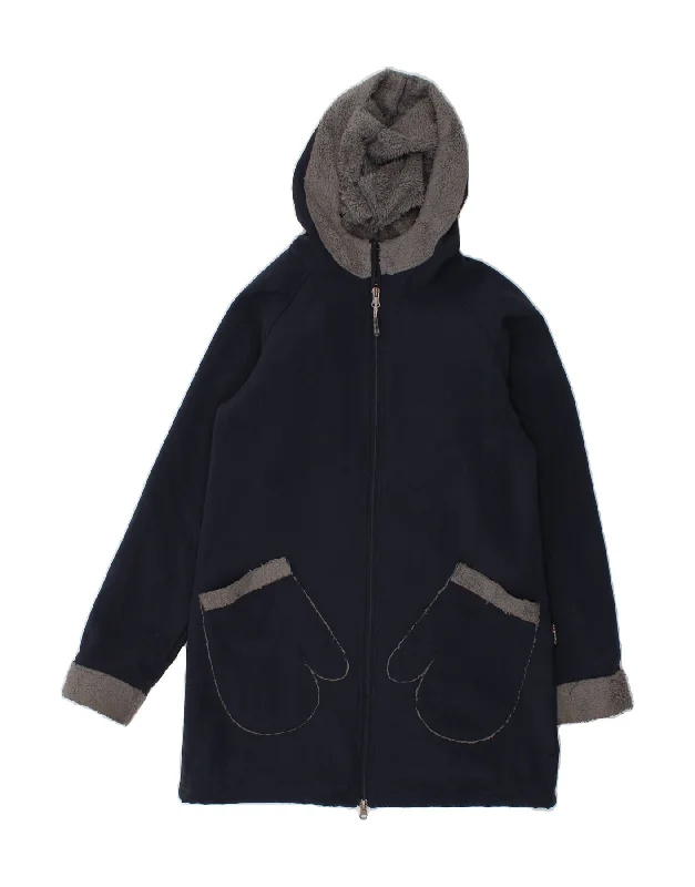 Buy Today CANADIAN Womens Hooded Overcoat UK 6 XS Navy Blue Polyester