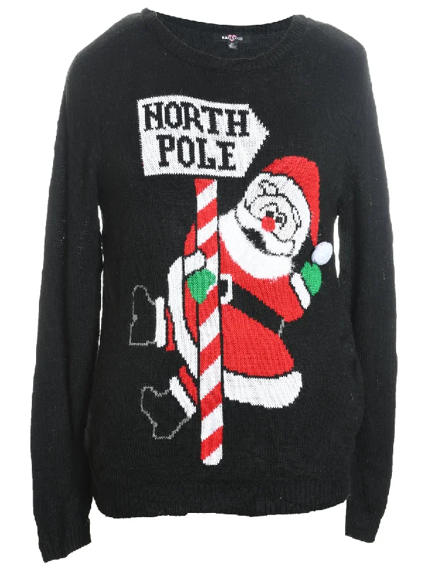 Weekend Offers That Tempt Santa Claus Design Black Knit Christmas Jumper - XL
