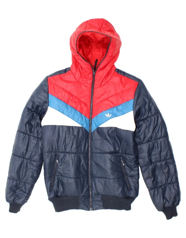 Deep Savings ADIDAS Womens Hooded Padded Jacket EU 42 Large Navy Blue Colourblock