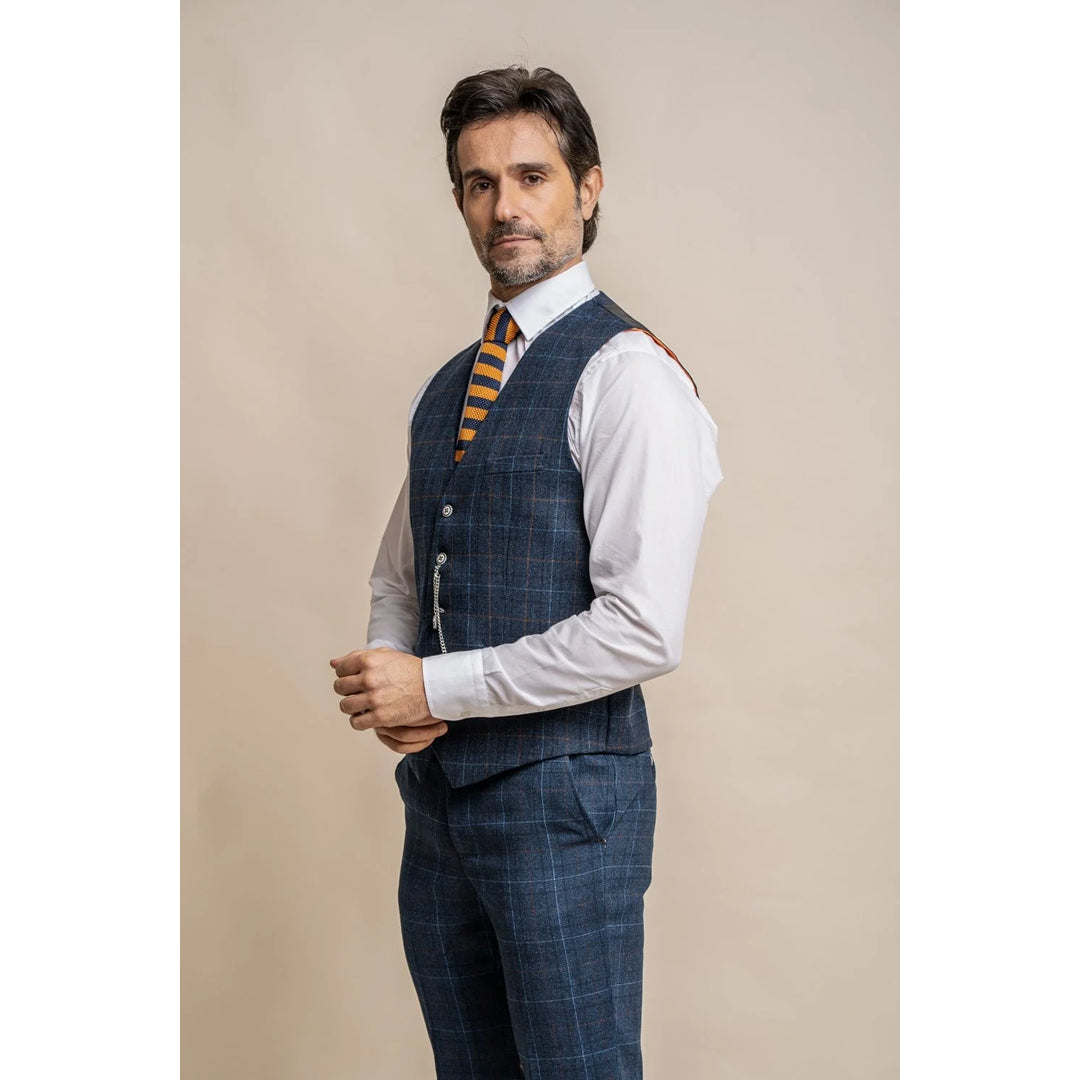 Weekend Bargains to Indulge In Cody - Men's Navy Blue Check Waistcoat