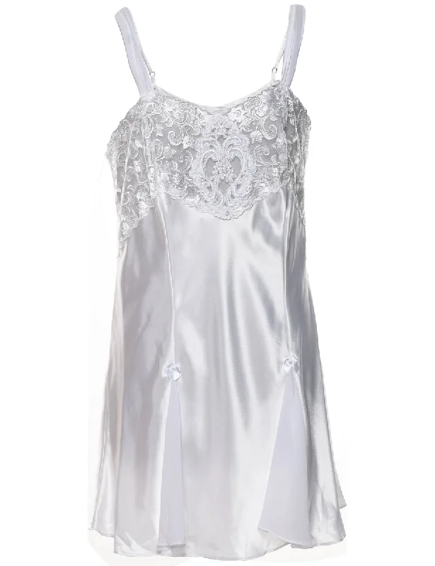 Mega Discount Silver Lace Trim Silky Slip Dress - L
