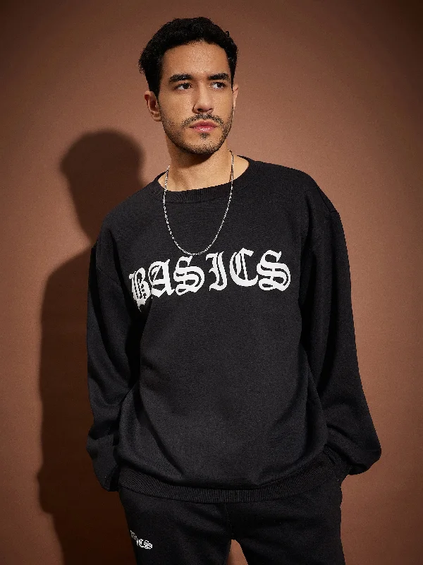 Fantastic Savings Men Black BASIC Oversized Sweatshirt