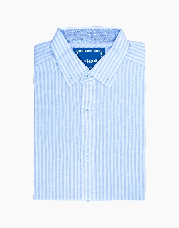 Weekend Savings Bonanza Ohope Light Blue Stripe Linen Blend Shirt