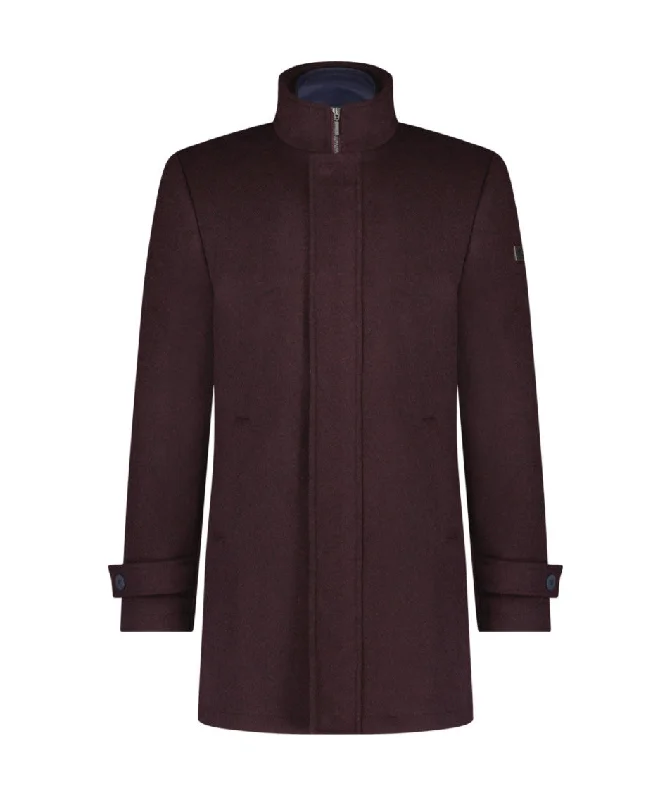 Shop the Weekend Away Funnel Neck Overcoat - Burgundy (Chilli Red)