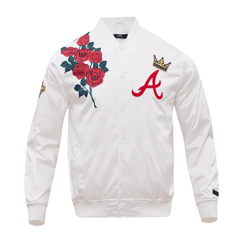 Deep Savings MLB ATLANTA BRAVES ROSE MEN'S SATIN JACKET (WHITE)