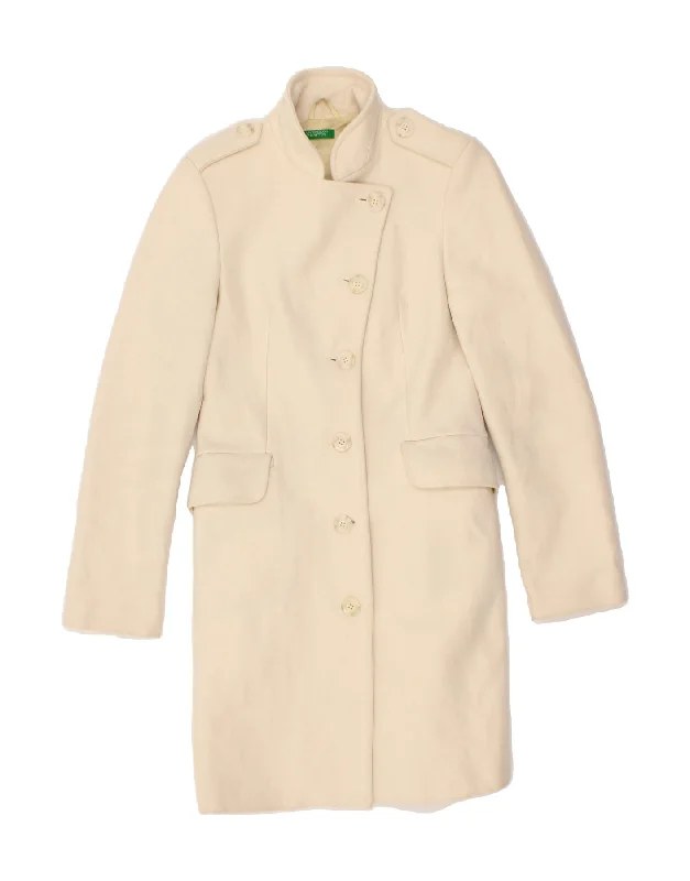 Amazing Value BENETTON Womens Overcoat IT 40 Small Beige Wool
