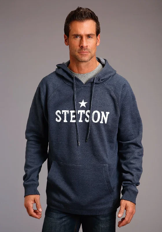 Deal Alert Stetson Mens Blue Cotton Blend Bold Logo Star Hoodie