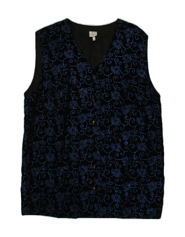 Deep Savings VINTAGE Womens Gilet EU 42 Large Black Floral Acetate