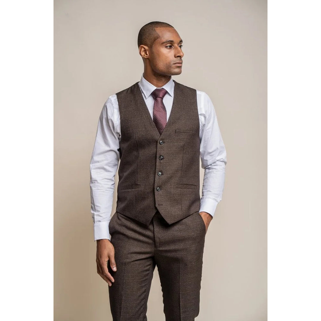 Instant Savings Caridi - Men's Tweed Brown Waistcoat