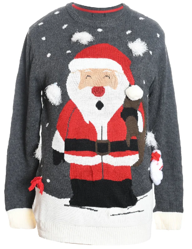 Weekend Bargains to Enjoy Santa Claus Design Grey Christmas Jumper - M