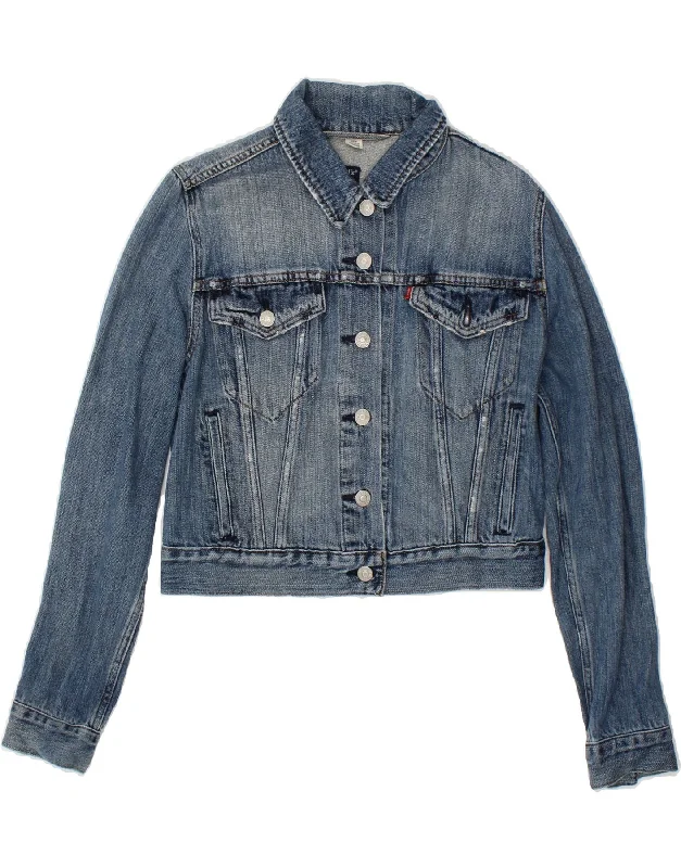 Weekend Bargains to Snag LEVI'S Womens Crop Denim Jacket UK 12 Medium Blue Cotton
