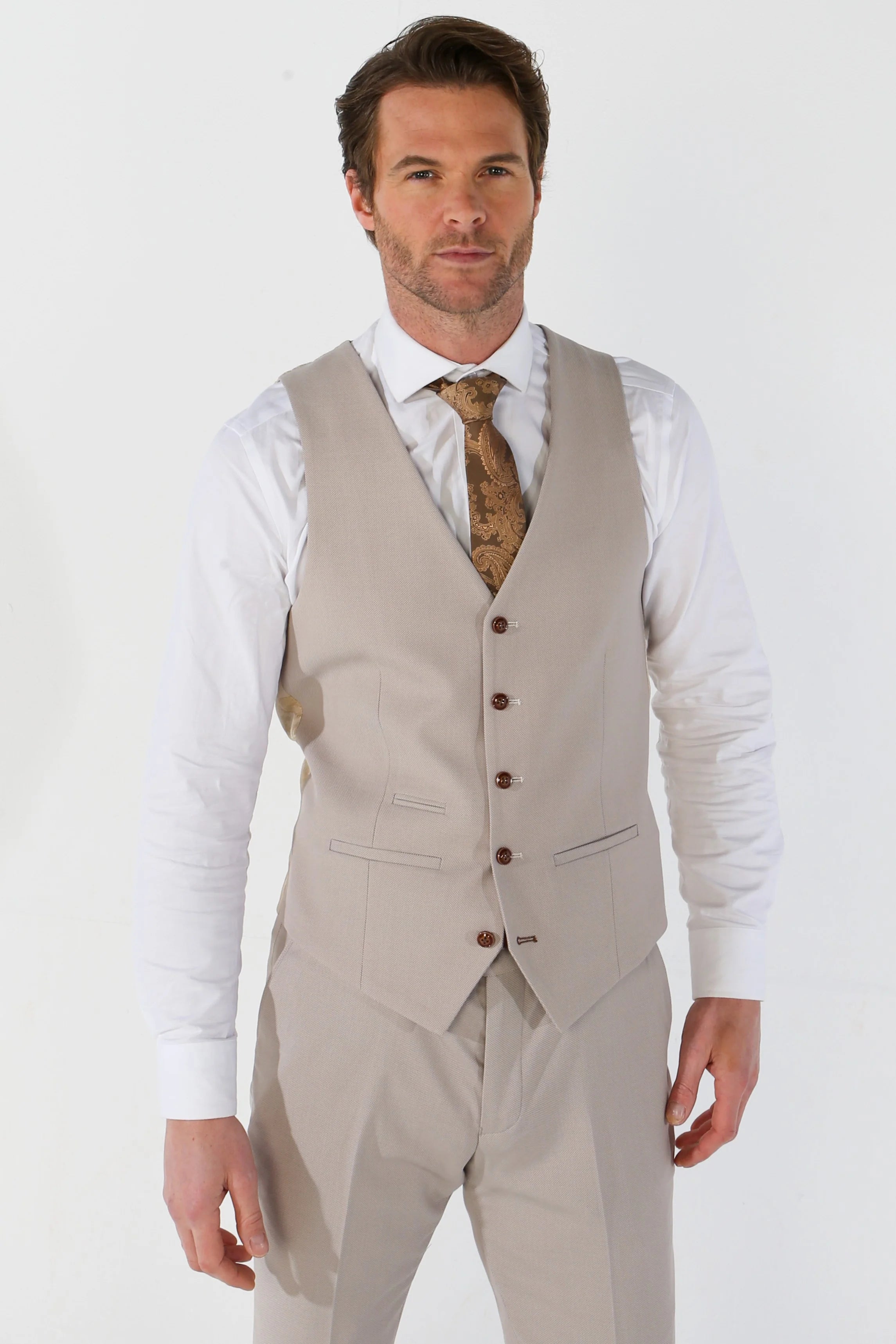 Deal Alert Mayfair - Men's Beige Birdseye Waistcoat