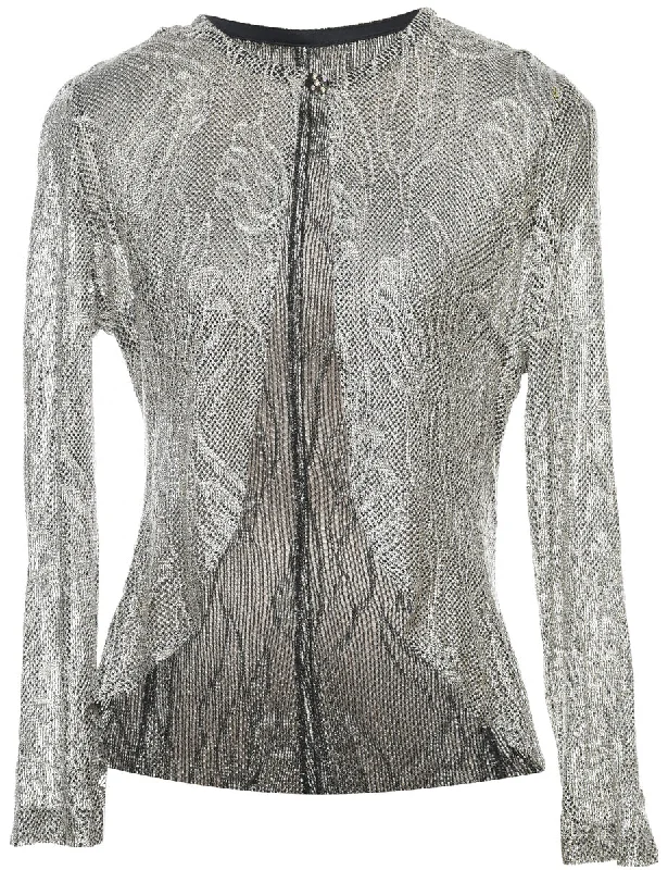 Massive Deal Silver Lace Asymmetrical Y2K Hem Blouse - M