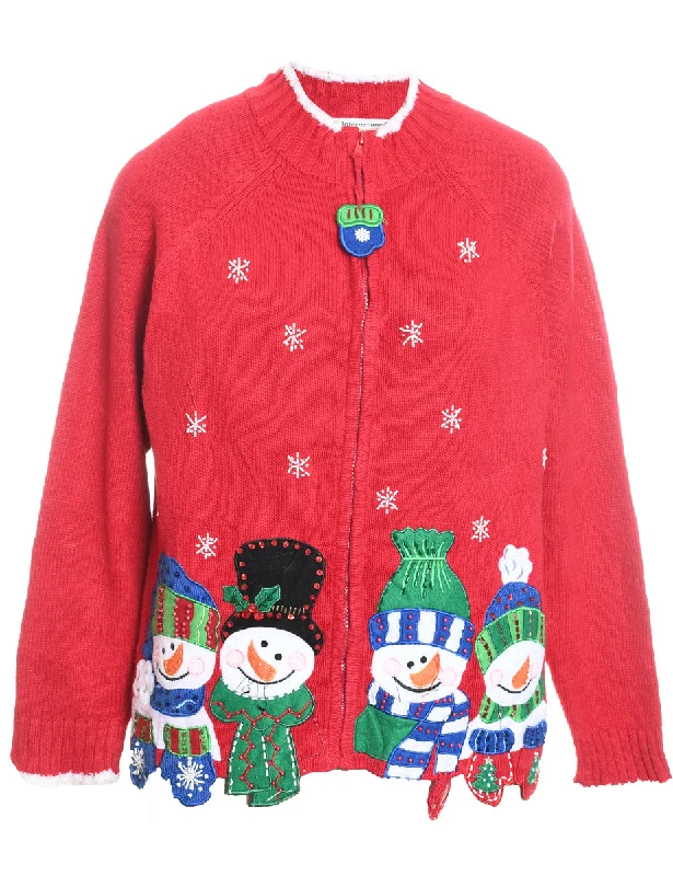 Weekend Discounts to Relish Snowman Christmas Cardigan - M