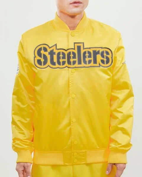 Steal Deal NFL PITTSBURGH STEELERS BIG LOGO MEN'S SATIN JACKET (YELLOW)