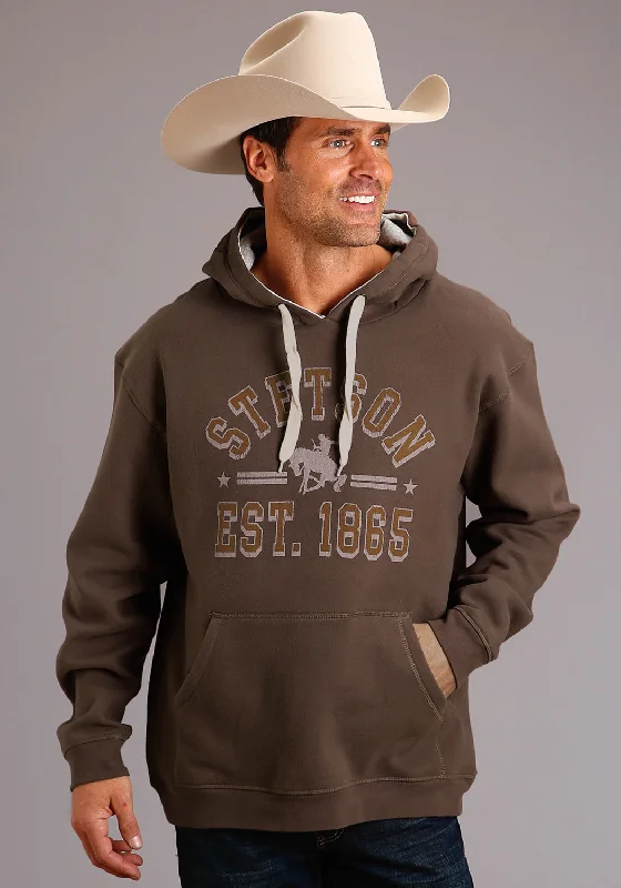 Weekend Savings Spree Stetson Mens Brown Cotton Blend Fleece Knit Buffalo Hoodie