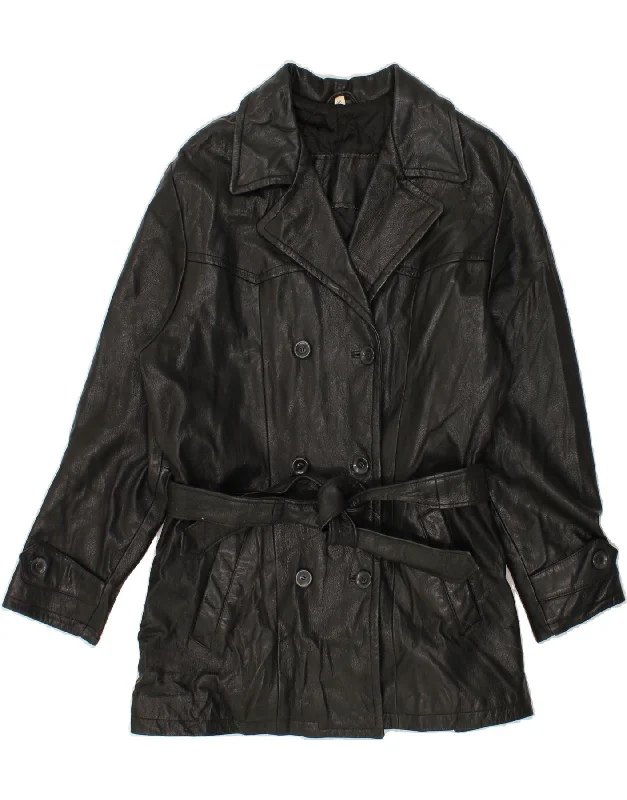 Clearance Sale VINTAGE Womens Leather Coat IT 48 XL Black Leather