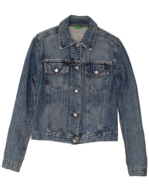 Weekend Discounts to Delight BENETTON Womens Crop Denim Jacket UK 12 Medium Blue