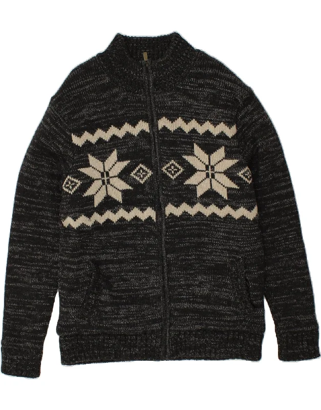 Hurry Up VINTAGE Womens Knit Sherpa Jacket UK 18 XL Black Fair Isle Polyacrylic