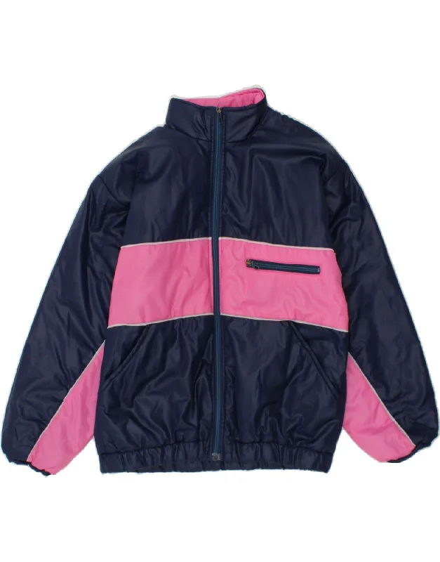 Time-Limited Offer VINTAGE Womens Padded Jacket UK 14 Large Navy Blue Colourblock
