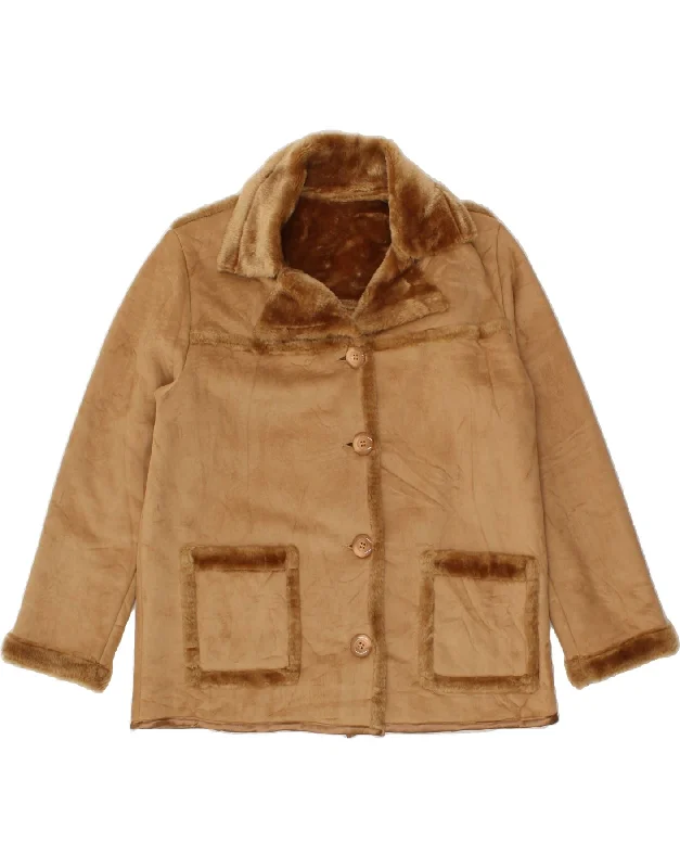 Super Sale VINTAGE Womens Sherpa Jacket UK 16 Large Brown Polyester