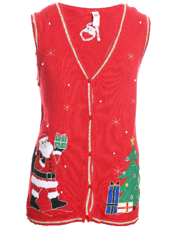 Weekend Discounts to Savor Santa Claus Design Red Christmas Sweater Vest - L