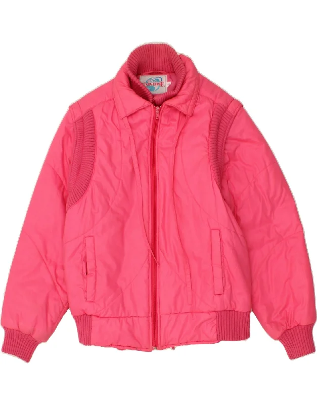 Closeout Deal VINTAGE Womens Padded Jacket EU 42 Large Pink Polyester