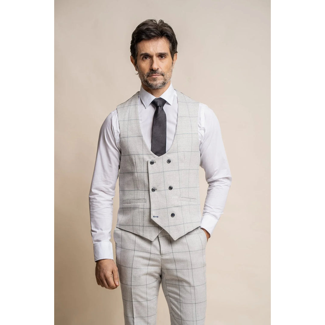 Weekend Deals That Wow Radika - Men's Light Grey Check Waistcoat