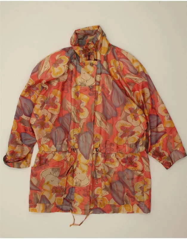 Midnight Sale VINTAGE Womens Overcoat UK 18 XL Orange Floral