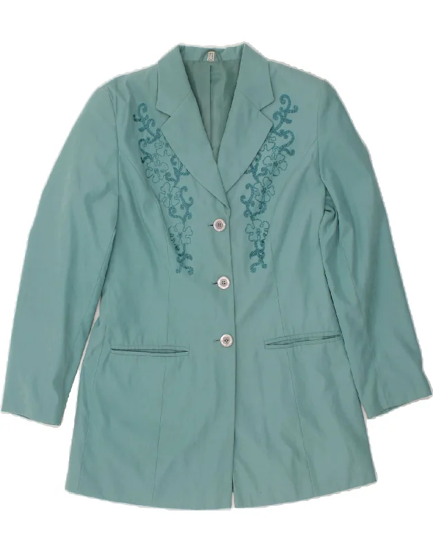 Super Bargain VINTAGE Womens 3 Button Blazer Jacket UK 10 Small  Blue Floral Polyester