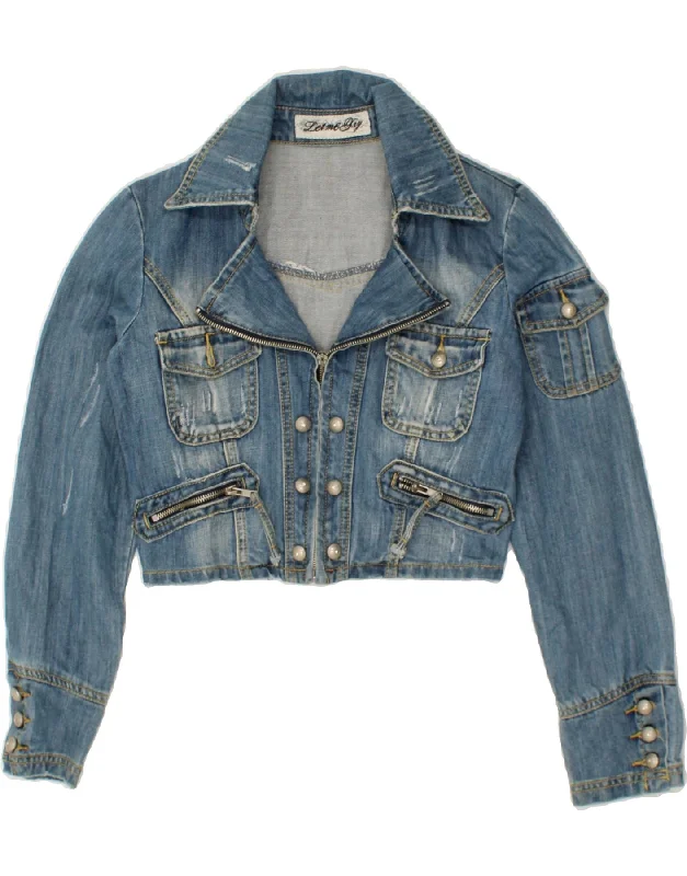 Weekend Offers That Shine VINTAGE Womens Crop Denim Jacket UK 12 Medium Blue Cotton