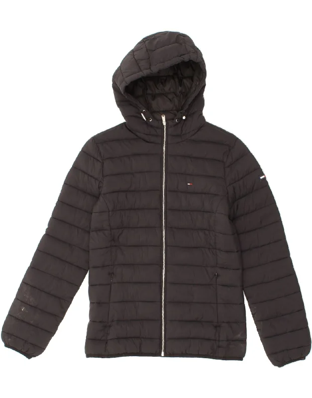Hot Buy TOMMY HILFIGER Womens Hooded Padded Jacket UK 10 Small Black Polyamide