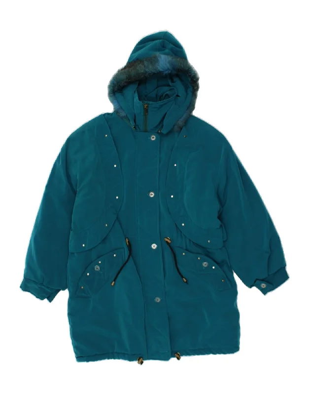 Weekend Savings Bonanza VINTAGE Womens Hooded Overcoat UK 14 Medium Green