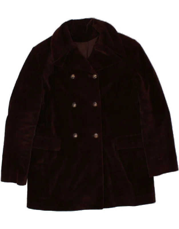 Price Drop VINTAGE Womens Velvet Pea Coat IT 46 Large Brown Polyamide