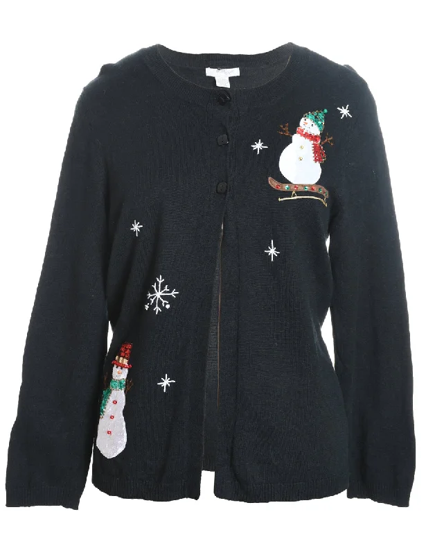 Weekend Deals That Please Snowman Christmas Cardigan - M