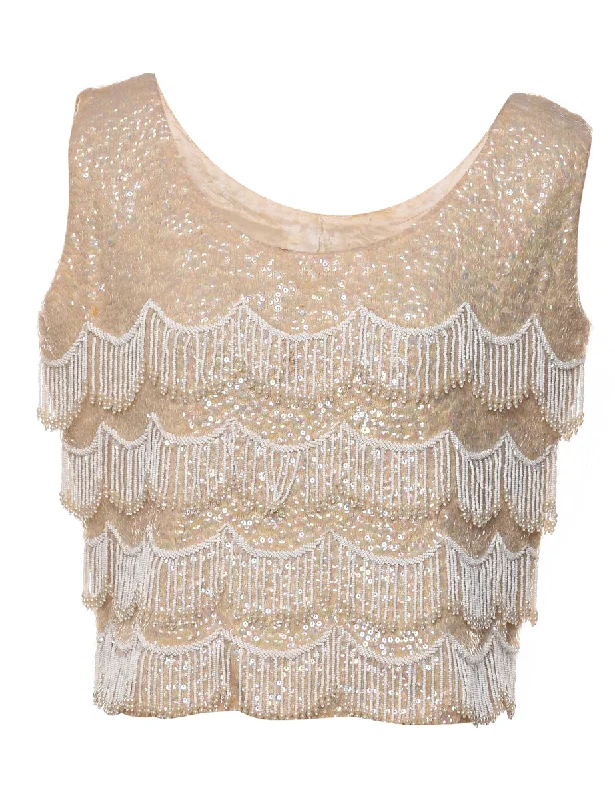 Final Offer Sequined & Beaded Wool Party Top - M