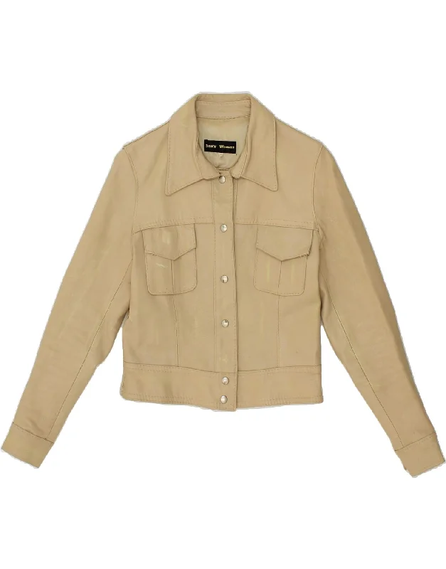 Don't Miss Out VINTAGE Womens Leather Jacket UK 12 Medium Beige Leather