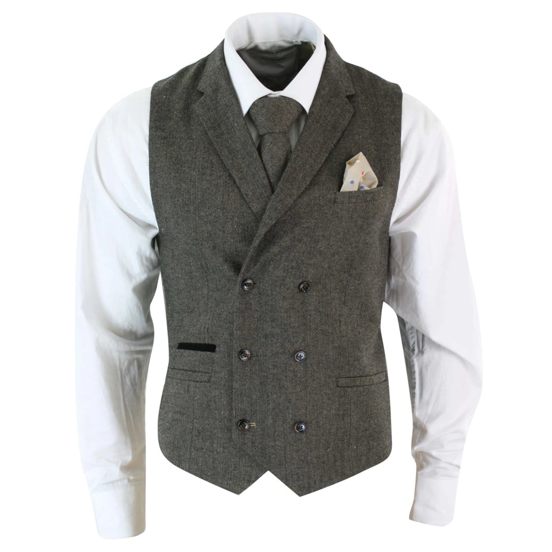 Year-End Sale Men's Herringbone Tweed Gatsby Blinders Classic Double Breasted Waistcoat