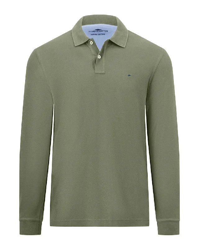 Weekend Savings Delight Fynch-Hatton Long Sleeved Supima Khaki Polo Shirt