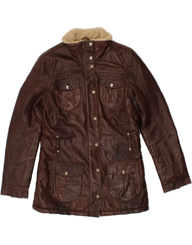 Unmissable Offer YESSICA Womens Leather Jacket UK 12 Medium Brown Leather