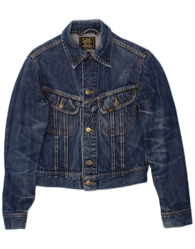 Mega Sale LEE Womens Crop Denim Jacket UK 12 Medium Blue Cotton