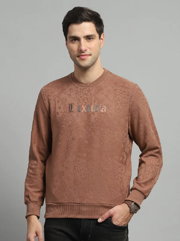 Mega Discount Men Brown Printed Round Neck Full Sleeve Sweatshirt
