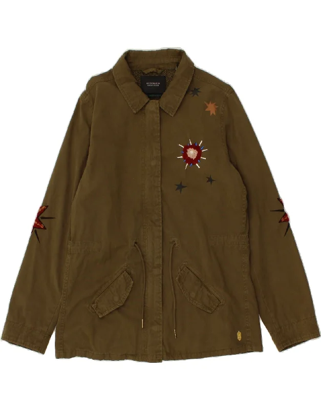 Weekend Special SCOTCH & SODA Womens Oversized Graphic Bomber Jacket US 3 Small Khaki