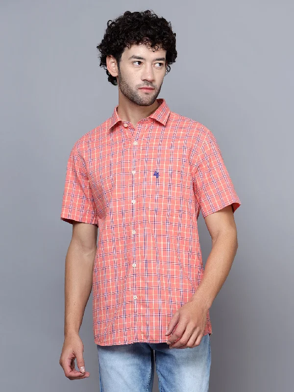 Instant Deal Men's Pink Casual Medium Checks Half Sleeve Shirt